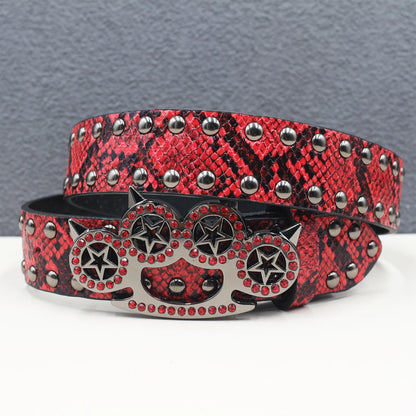 Y2k Rhinestone Cat Paw Buckle Snakeskin Belt