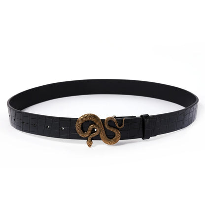 Hot Sale New Fashion Snake Belt Buckle with PU Leather Belt for Women Dress Designer Western Vintage Style Black Belts for Girls