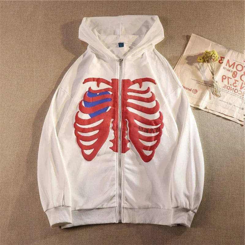 Y2K Skeleton Hoodies Women 2025 Vrouwen Gothic Zwart Zip Up Oversized Sweatshirt Dames Retro Harajuku Capuchon Streetwear Tops