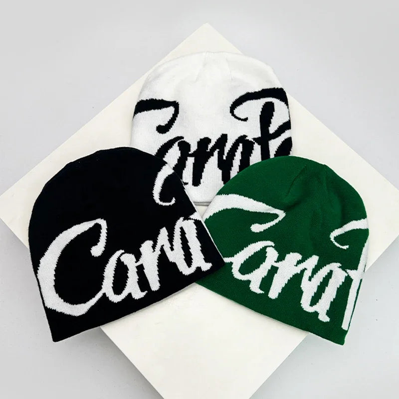 Autumn and Winter New Letter Wool Knitted Hats Color Block Warm Hip Hop Personal Beanies Versatile Street Fashion Niche Skate