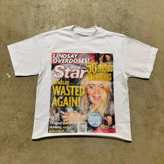 White Tabloid Magazine Graphic Cotton T-Shirt