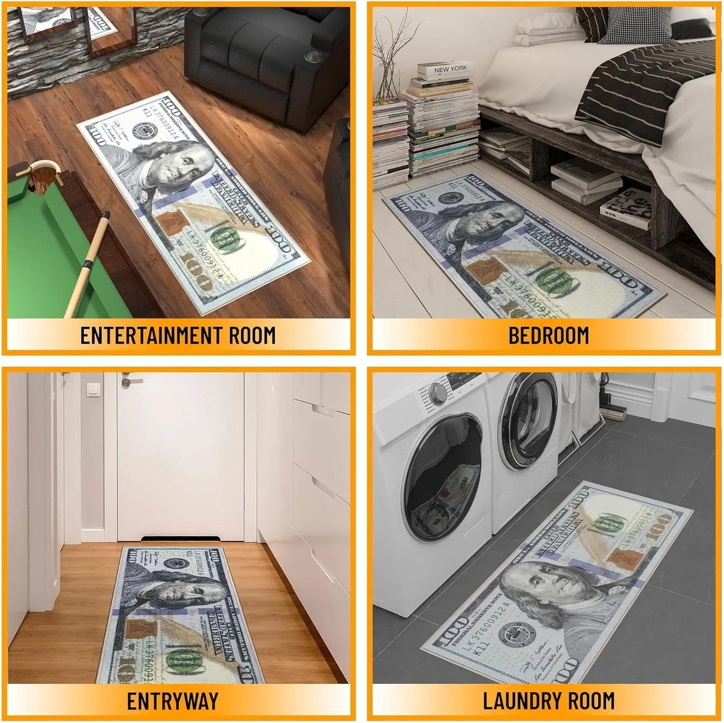 Currency Area Rug New 100 Dollar Bill Design Doormat Non-Slip Doormat for Living Room Bedroom Kitchen Indoor Outdoor Carpets (New 100 Dollar, 23.6''x15.7'')