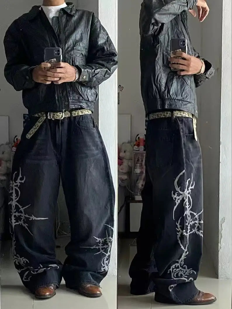 2026 New Y2K Korean fashion brand stripe hole baggy jeans harajuku men women street hip hop casual couple Wide-leg pants
