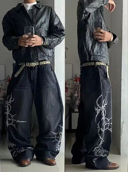 2026 New Y2K Korean fashion brand stripe hole baggy jeans harajuku men women street hip hop casual couple Wide-leg pants