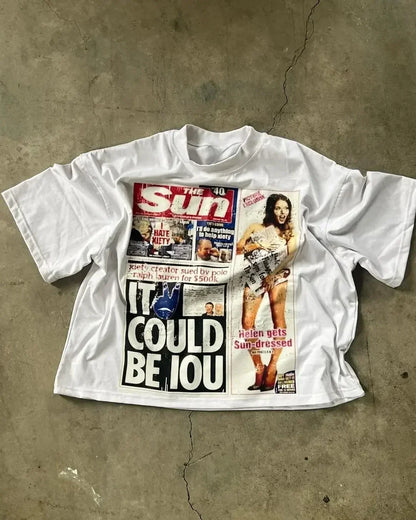 Harajuku American Newspaper Graphic T Shirts Y2k Tops Oversized T Shirt Couple Pro Choice Gothic Streetwear Vintage Men Clothing
