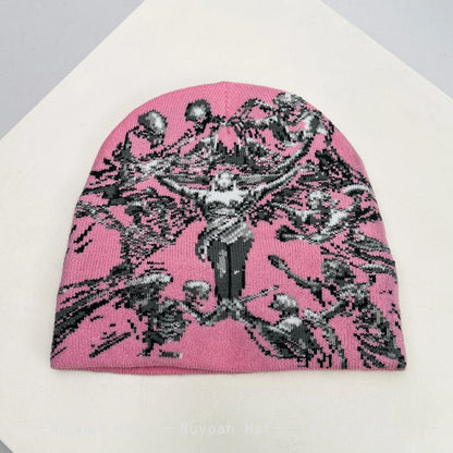 Dark Style Jacquard Angel Skull Knitted Hats Warm Hip-hop Fashion New Men Women Color Block Personal Street Beanies Versatile