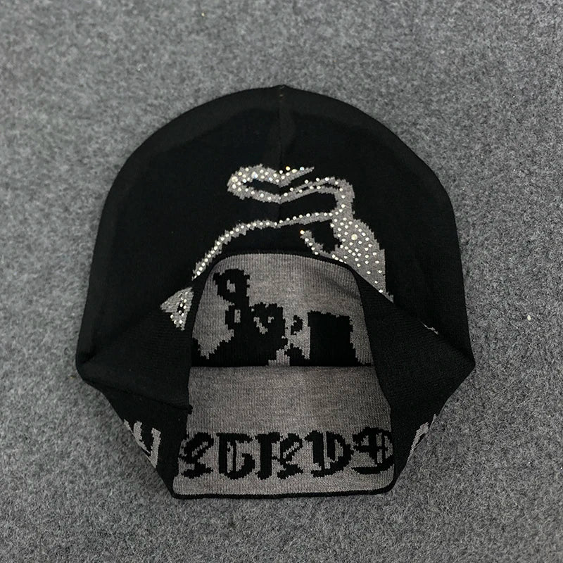 Y2k Diamond Studded Pegasus Horse Design Beanie