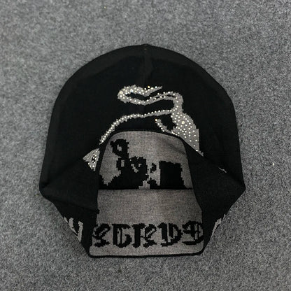 Y2k Diamond Studded Pegasus Horse Design Beanie