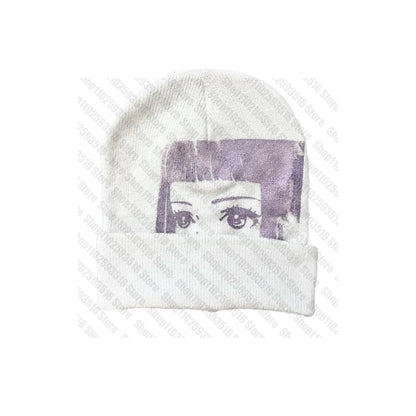 Knitted Hat Beanie Harajuku Punk Women's Winter Hat Beanies Y2k Emo Funny Hats Trend 2000s Vintage Gothic Men's Caps Cute Print