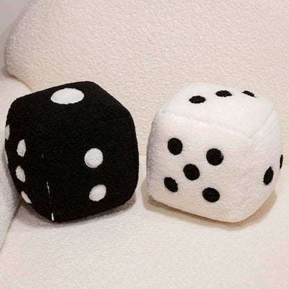25cm Fun Dice Pillow Soft Stuffed Plush Toy Black White Dice Rolling Game Props Compare Sizes Funny Gift For Party Entertainment
