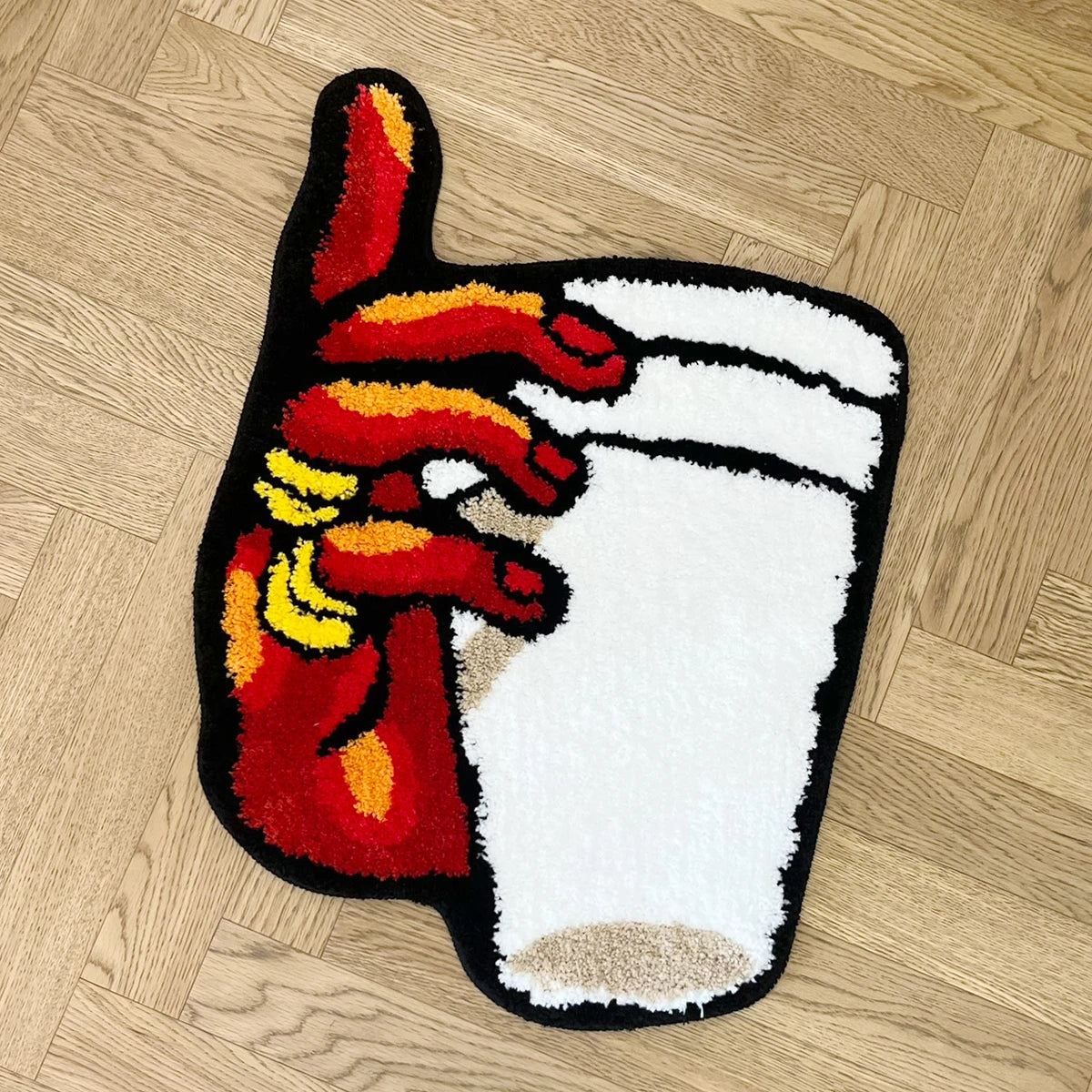 Holding Cup in Hand Vintage Tufted Bedroom Rug Soft Fluffy Mat Funny Bedside Carpet Floor Anti Slip Pad Aesthetic Home Boys Room