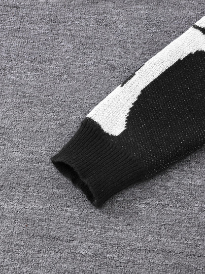 New Trendy Body Skeleton Jacquard Pattern Pullover Sweater Casual Round Neck Color-Blocking Knit Men's Pullover