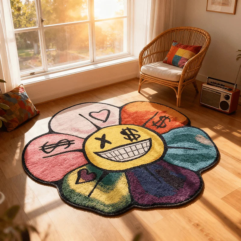 Colorful Money Flower Design Rug