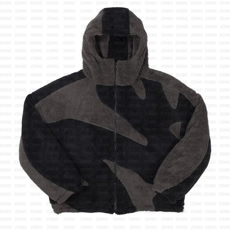 Polar Fleece Zip Up Hooded Jacket Coat