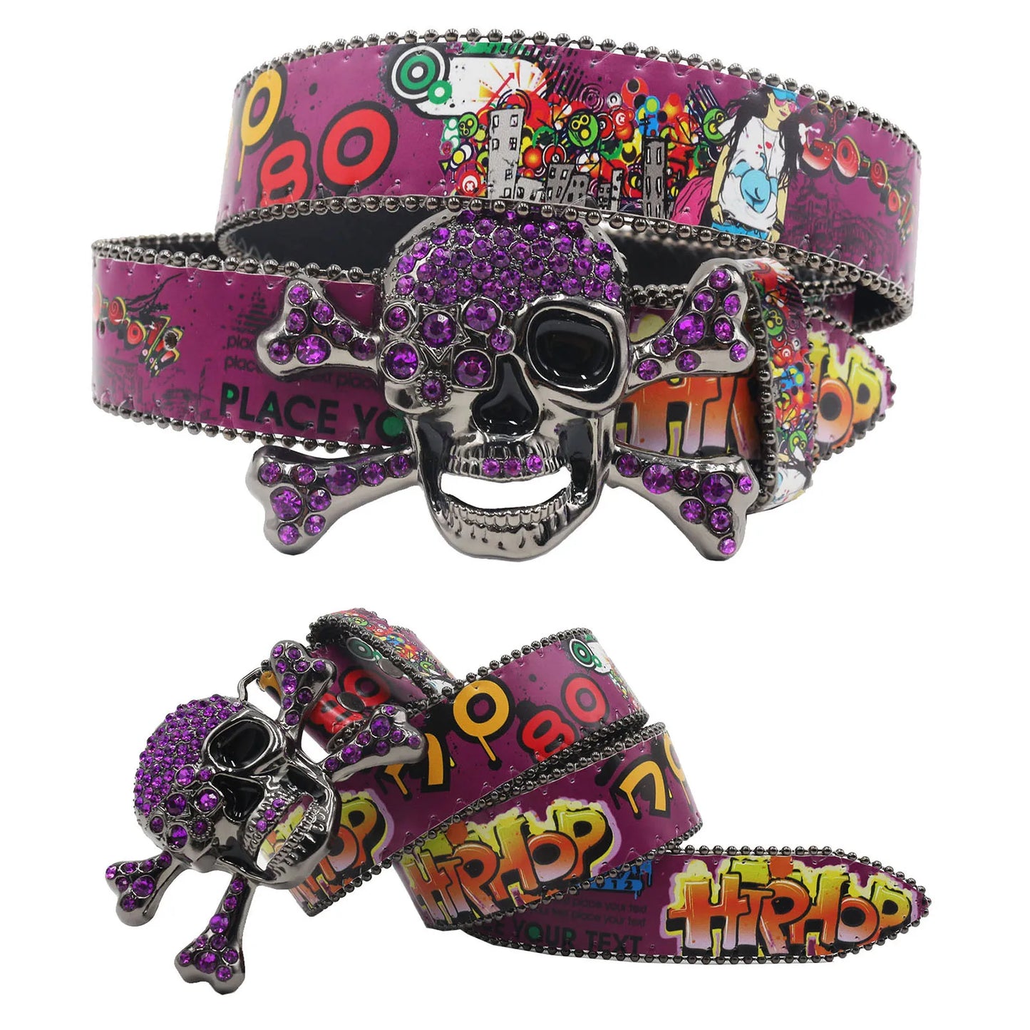 Big Skull Punk Black Rhinestone Belt Ladies Designer Belt Diamond Soldier Belt Western Cowboy Y2K Fashion Belt Hip Hop Graffiti