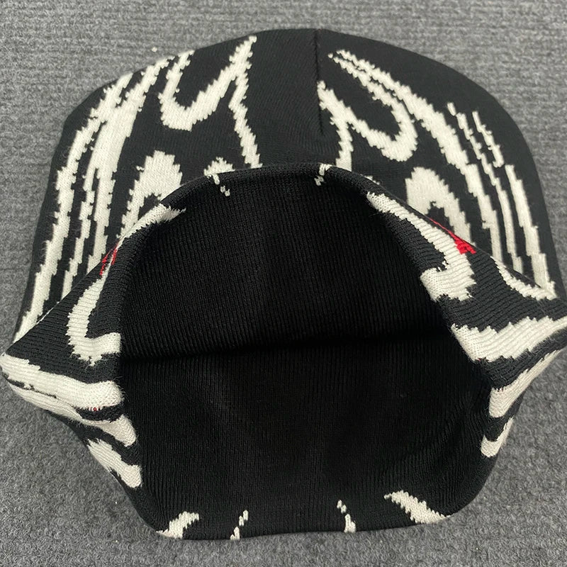 Casual Hip-Hop Street Style Striped Jacquard Pullover Hat Trendy Warm Stylish Cool Design