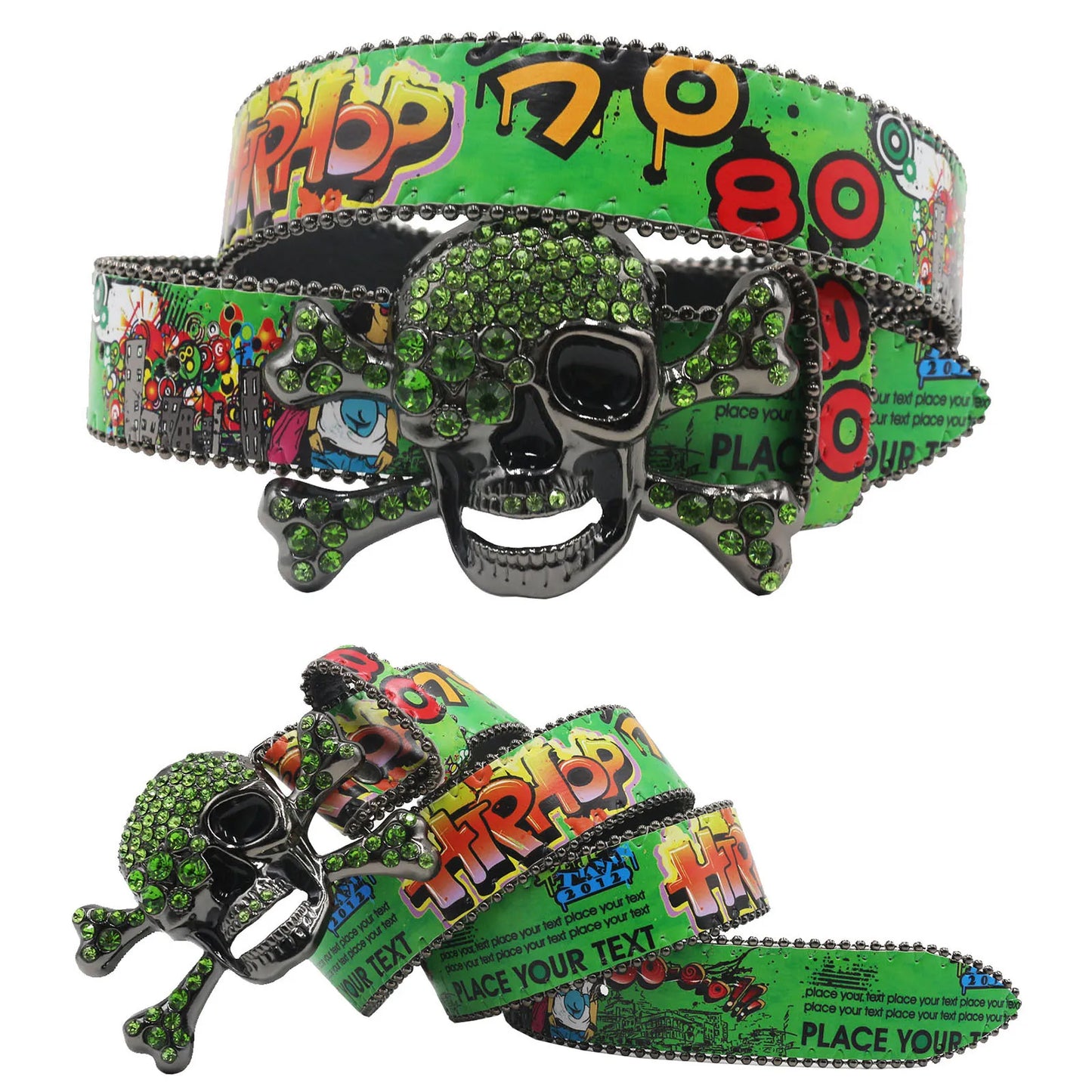 Big Skull Punk Black Rhinestone Belt Ladies Designer Belt Diamond Soldier Belt Western Cowboy Y2K Fashion Belt Hip Hop Graffiti
