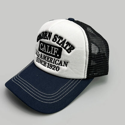 American Hip-hop Letter Embroidery Baseball Hats New Unisex Sunshade Color Block Breathable Street Versatile Mesh Trucker Caps