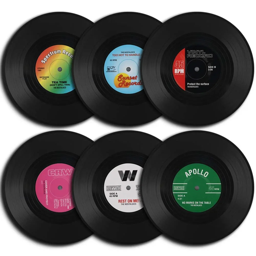 Colorful Retro Vinyl Record Drink Coaster Set