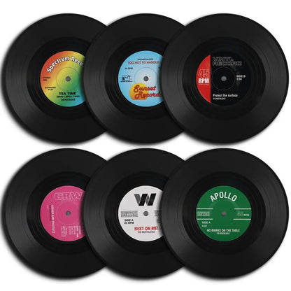 Colorful Retro Vinyl Record Drink Coaster Set