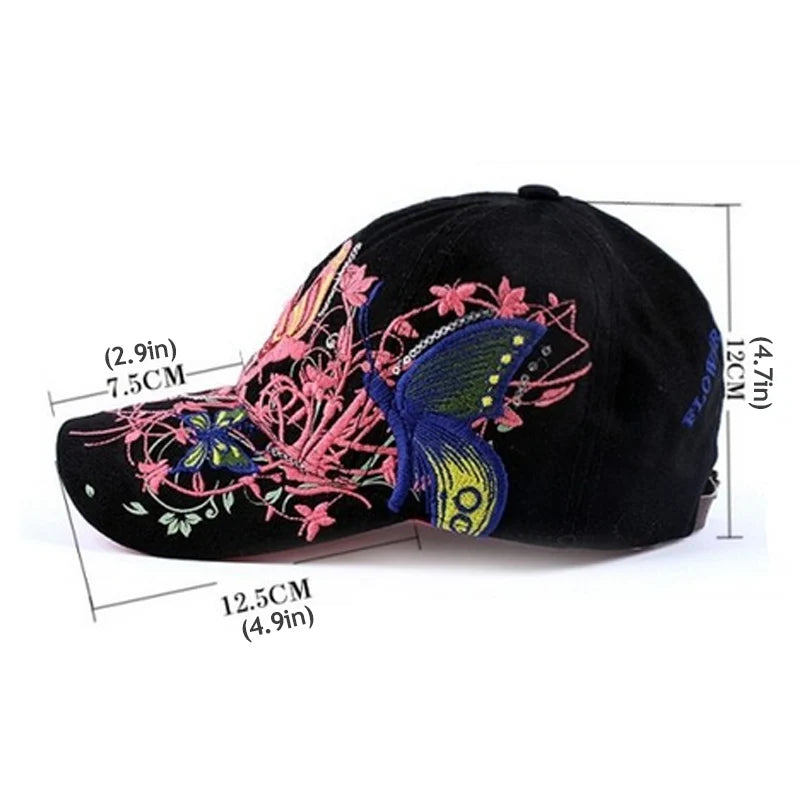 Butterfly Embroidered Baseball Cap 2022 New Spring Summer Women Casual Snapback Caps Butterflies Flower Print Outdoor Sun Hats