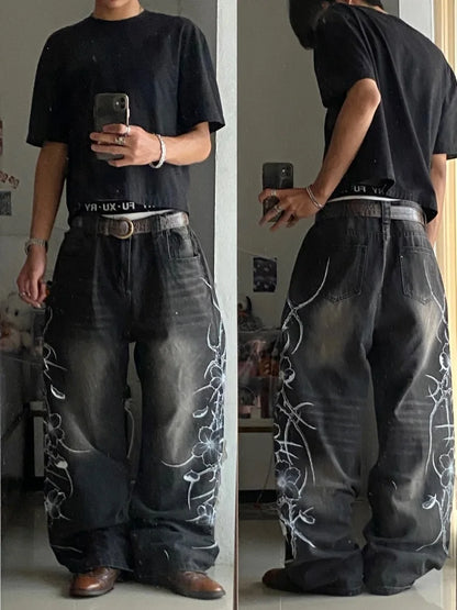 2026 New Y2K Korean fashion brand stripe hole baggy jeans harajuku men women street hip hop casual couple Wide-leg pants