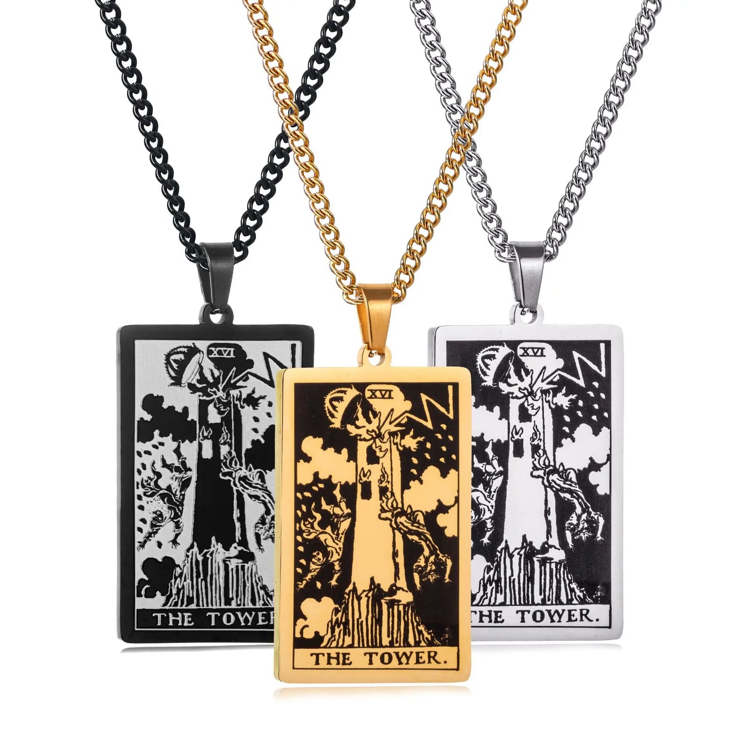 Stainless Steal Tarot Card Chain Necklace