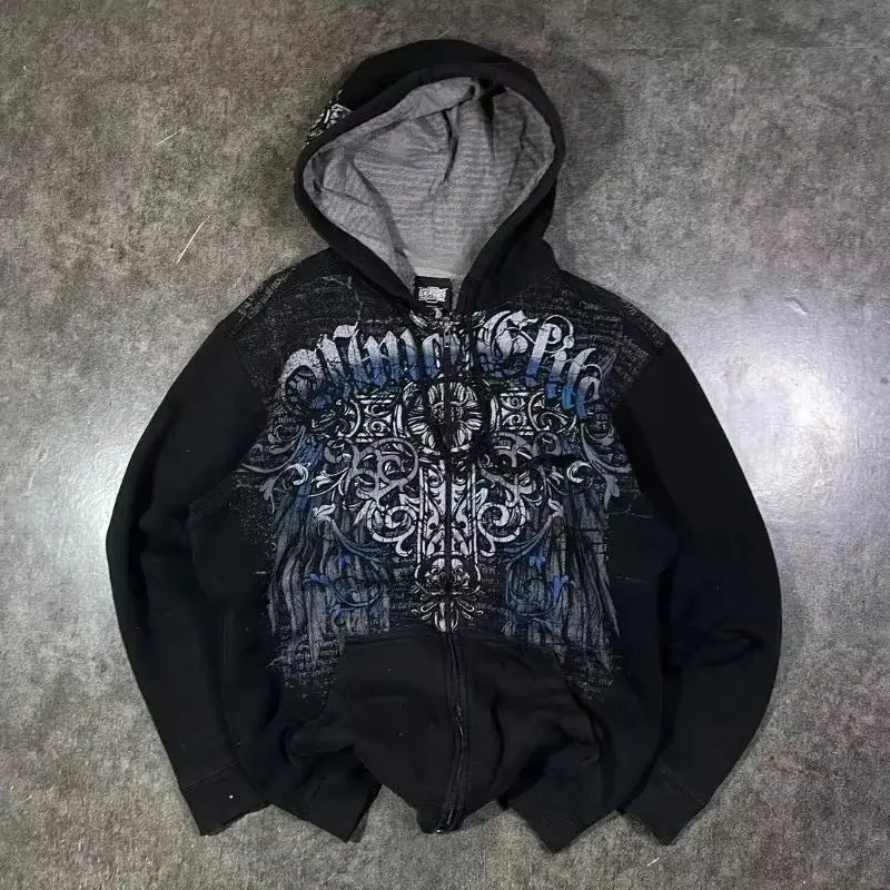 2024 High Street Trend Vintage Alphabet Embroidery Hoodie for Men Y2k Goth Harajuku Fashion Coat Couple Casual Loose Sweatshirt