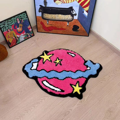 Hot Selling Pink Planet Tufted Rug Living Area Bedroom Flooring Mat Fluffy Washable Anti Slip Room Home Decor Nursery Carpet Pad