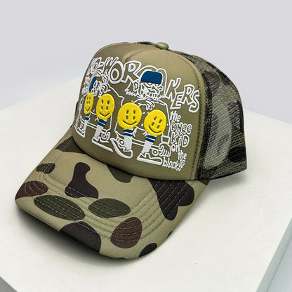 New Unisex 3D Printed Letter Smiling Face Baseball Hats Color Block Sunshade Hip Hop Breathable Trucker Caps Mesh Versatile ins