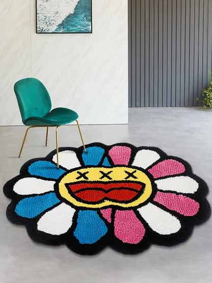 Double Face Colorful Smiley Flower Petal Rug