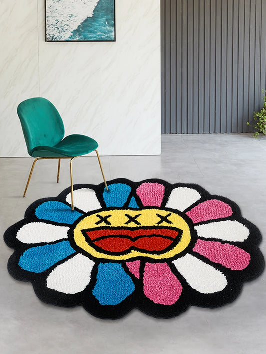 Double Face Colorful Smiley Flower Petal Rug