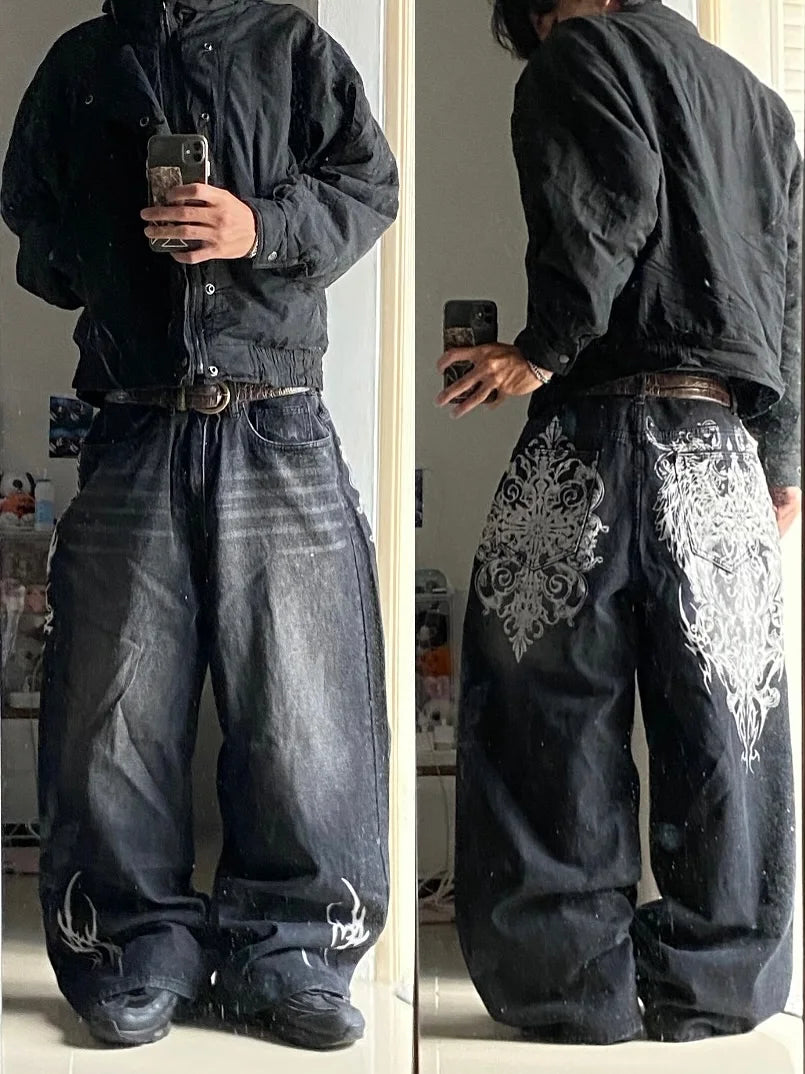 2026 New Y2K Korean fashion brand stripe hole baggy jeans harajuku men women street hip hop casual couple Wide-leg pants