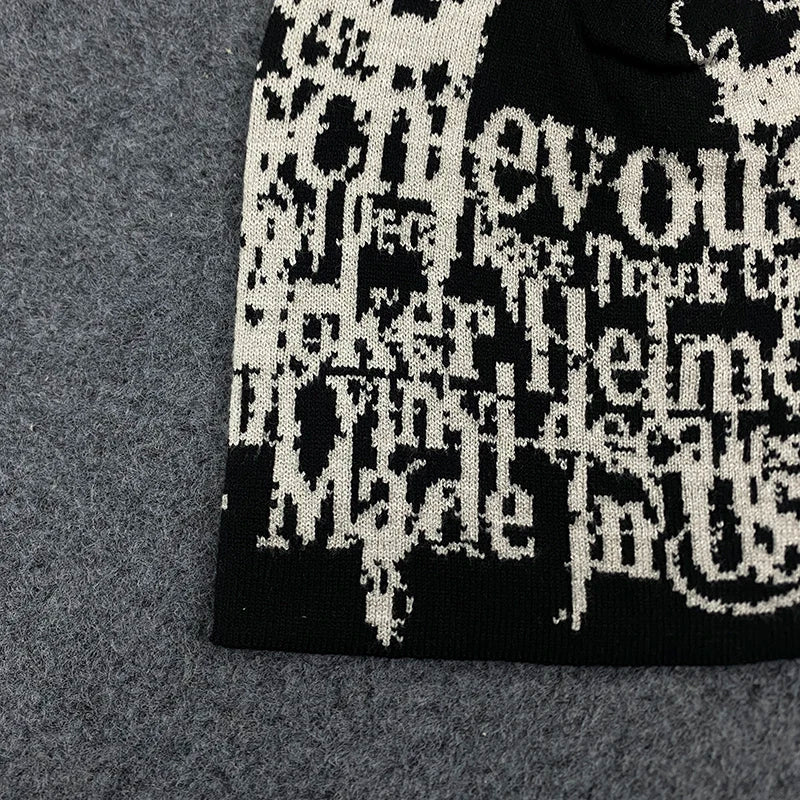 Gothic Dragon Print Letter Graphic Beanie Women 2026 Black Y2K Punk Streetwear Hat