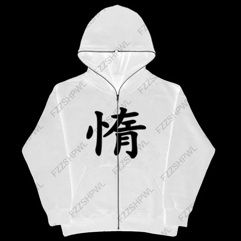 Grunge Goth Y2K Zip up hoodie Harajuku Letter Print Streetwear Punk Zipper Hoodie sweatshirt Retro Oversized Hip Hop Jacket EMO