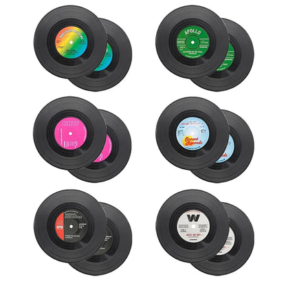 Colorful Retro Vinyl Record Drink Coaster Set