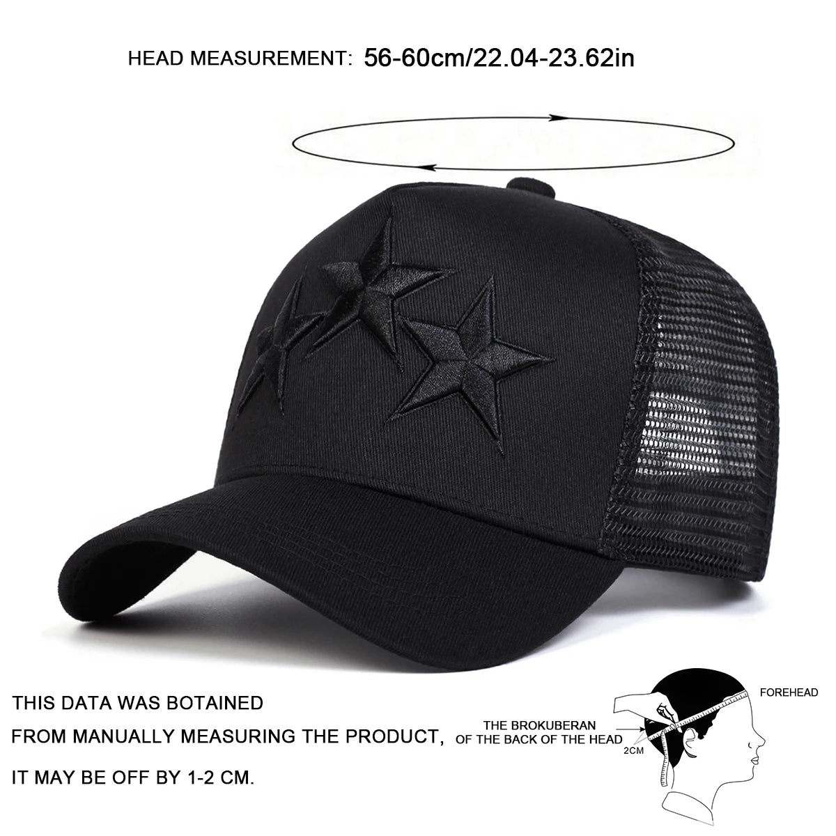 Unisex Pentagram Embroidery Baseball Net Caps Spring and Summer Outdoor Adjustable Casual Hats Sunscreen Hat Sports Cap