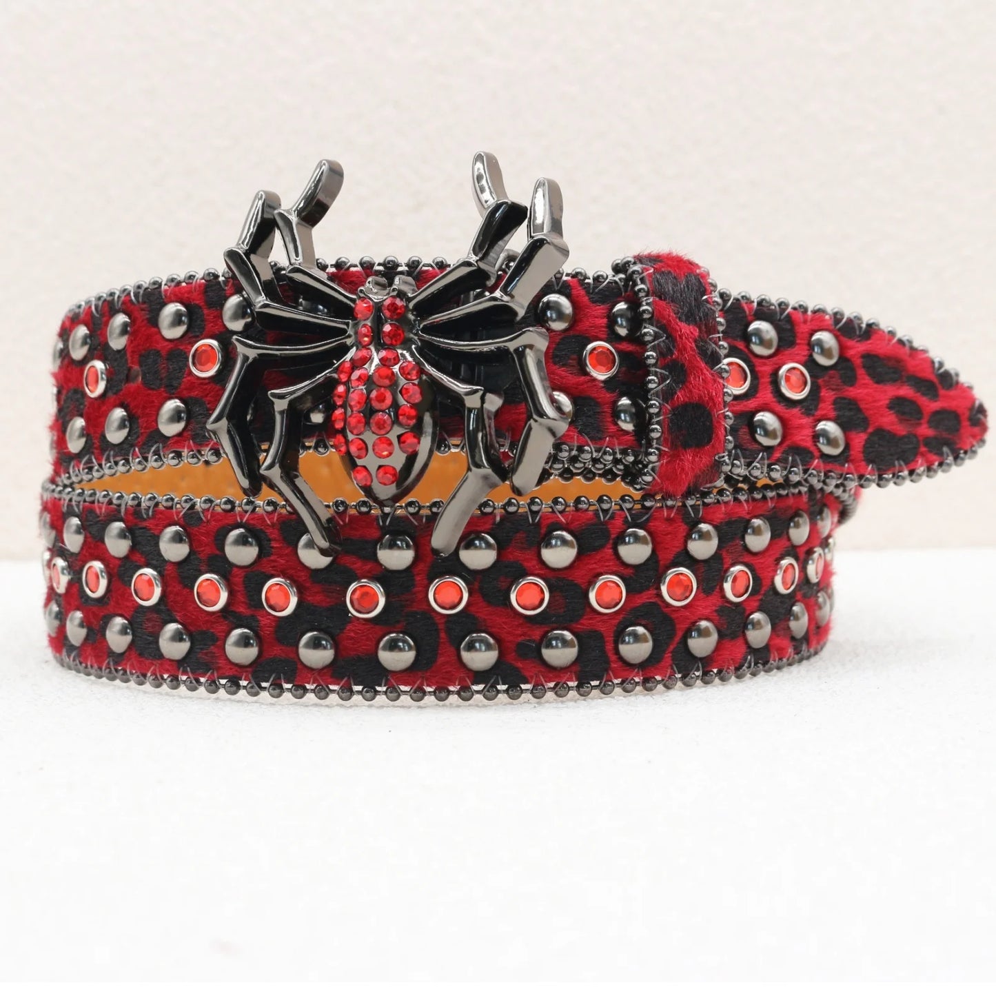 Leopard Print Rhinestone Belt, Large Spider Buckle Gothic Belt, Suitable for Jeans, 3.8cm Wide Y2K Punk Belt for Men and Women.