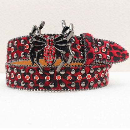 Leopard Print Rhinestone Belt, Large Spider Buckle Gothic Belt, Suitable for Jeans, 3.8cm Wide Y2K Punk Belt for Men and Women.