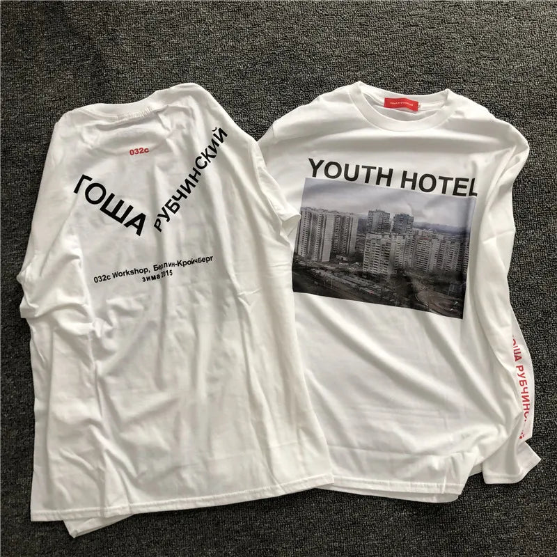 Gosha Building Long Sleeve Youth Hotel Russian  032c HD Digital Print Loose Tide Brand