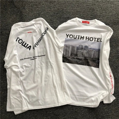 Gosha Building Long Sleeve Youth Hotel Russian  032c HD Digital Print Loose Tide Brand