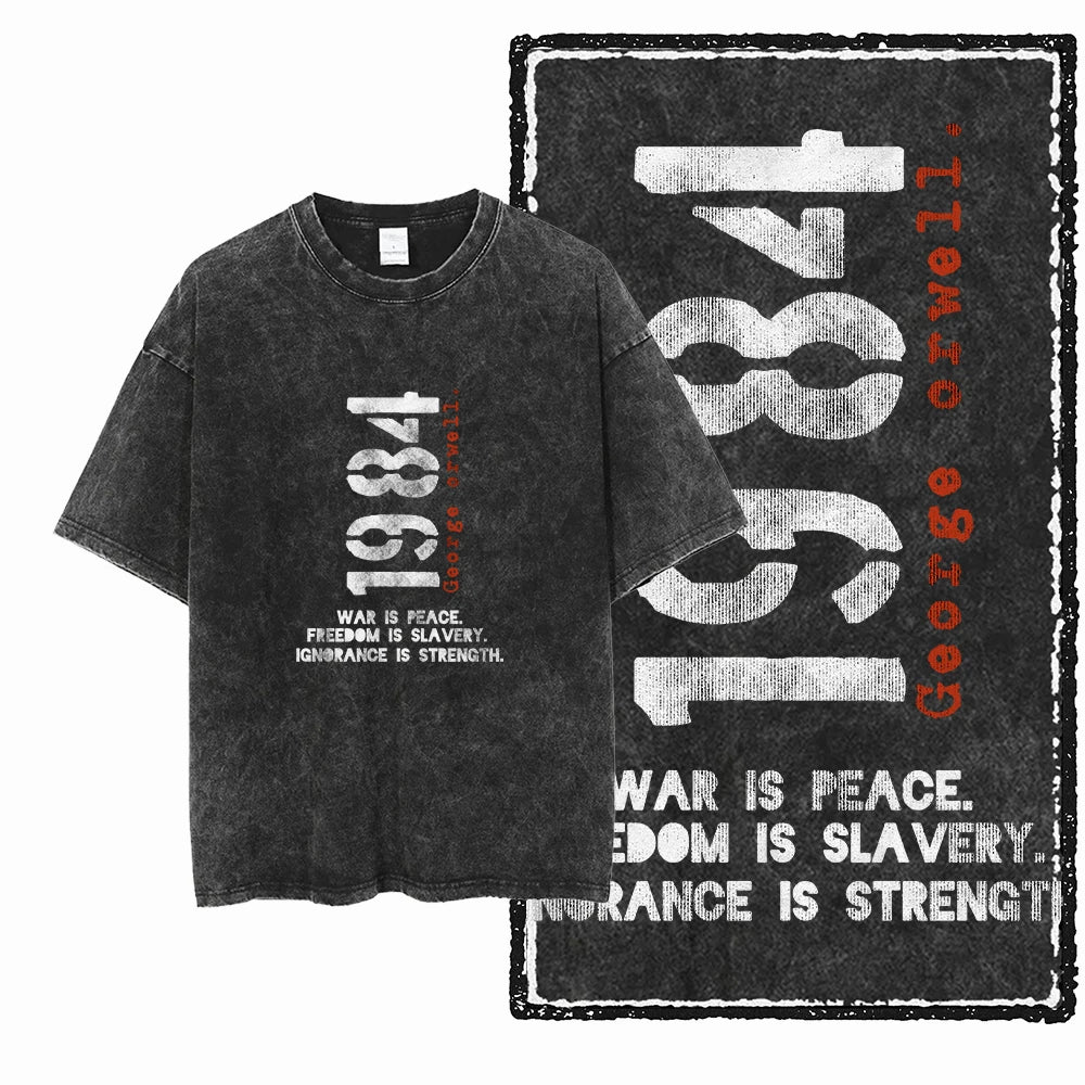 Black 1984 Vintage George Orwell Acid Wash Cotton T-Shirt