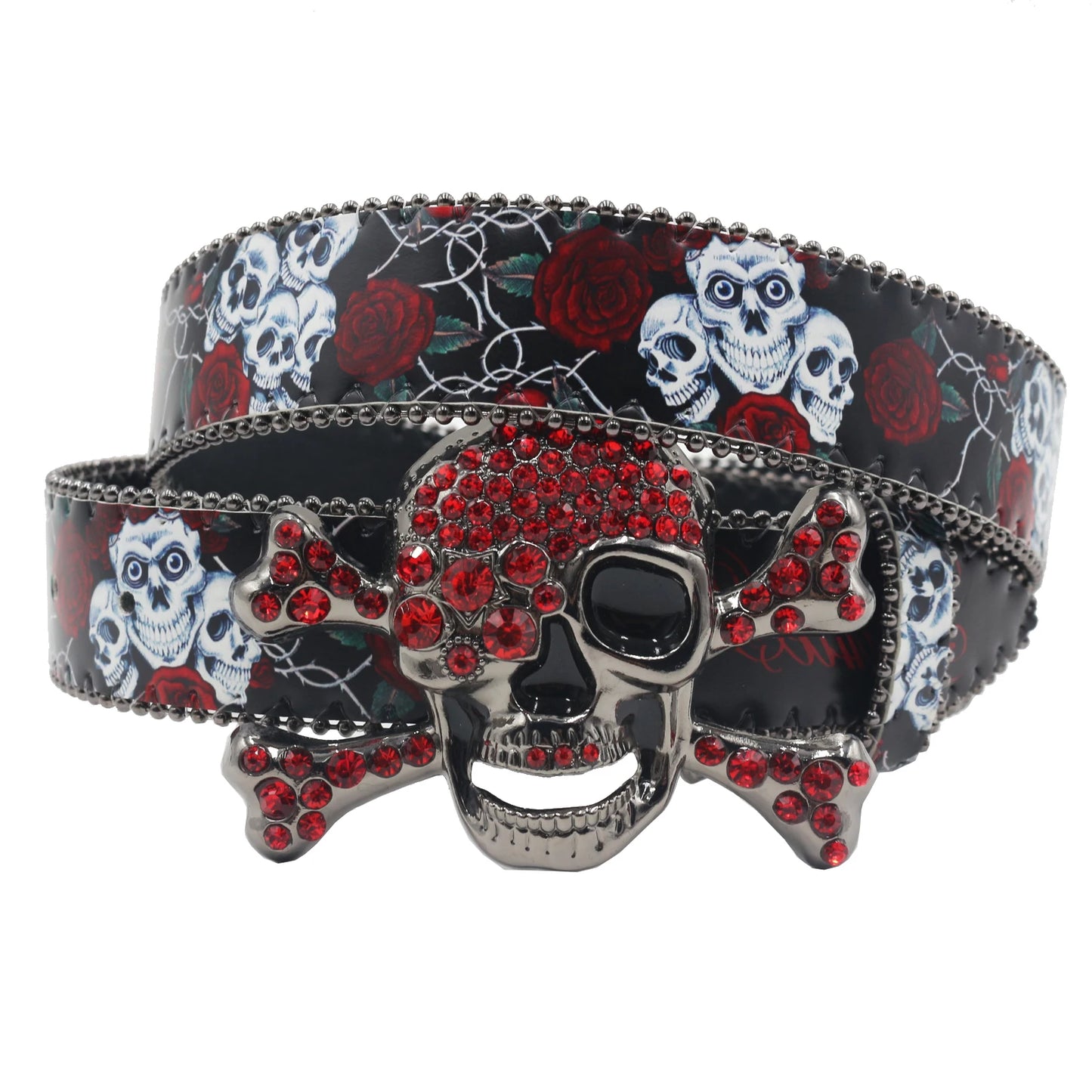 Big Skull Punk Black Rhinestone Belt Ladies Designer Belt Diamond Soldier Belt Western Cowboy Y2K Fashion Belt Hip Hop Graffiti