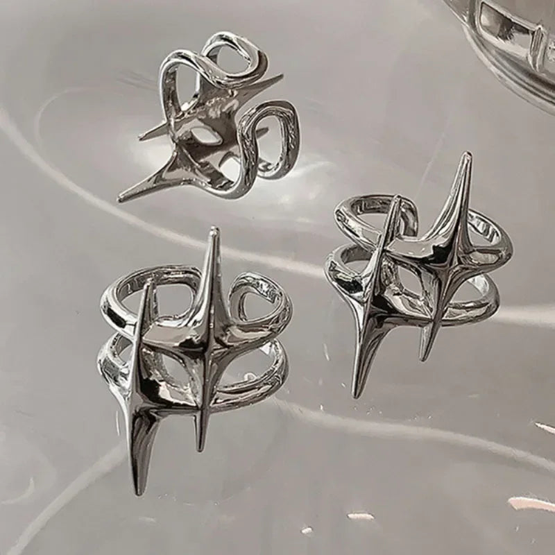 Silver Spike Star Design Ring