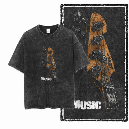 Black Vintage Music Guitar Graphic Oversized T-Shirt