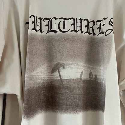 Black Apricot Vultures Long Sleeve T-shirt Men Woman 1:1 YZY High Street Loose Tee Top Vintage Graphic Print