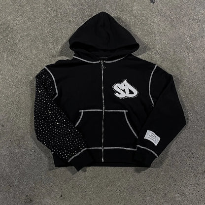 2024 High Street Trend Vintage Alphabet Embroidery Hoodie for Men Y2k Goth Harajuku Fashion Coat Couple Casual Loose Sweatshirt
