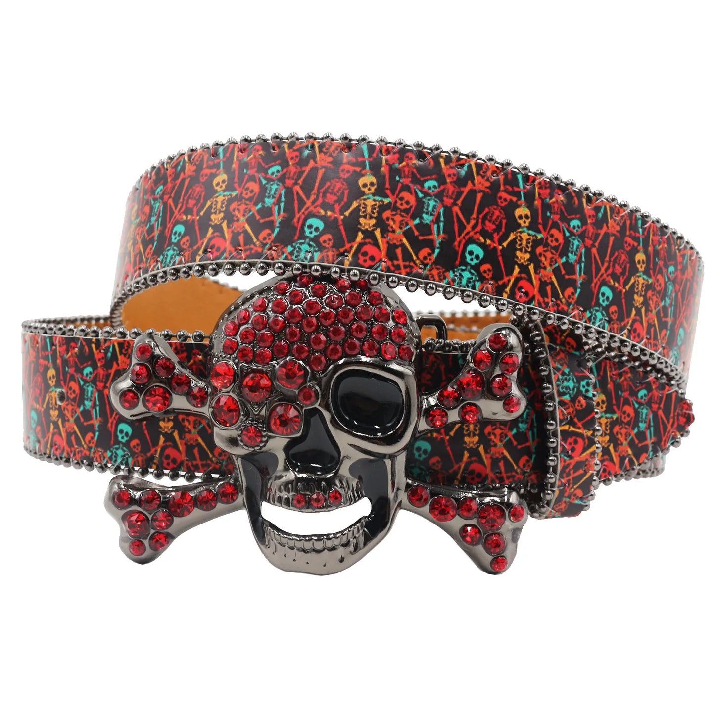 Big Skull Punk Black Rhinestone Belt Ladies Designer Belt Diamond Soldier Belt Western Cowboy Y2K Fashion Belt Hip Hop Graffiti