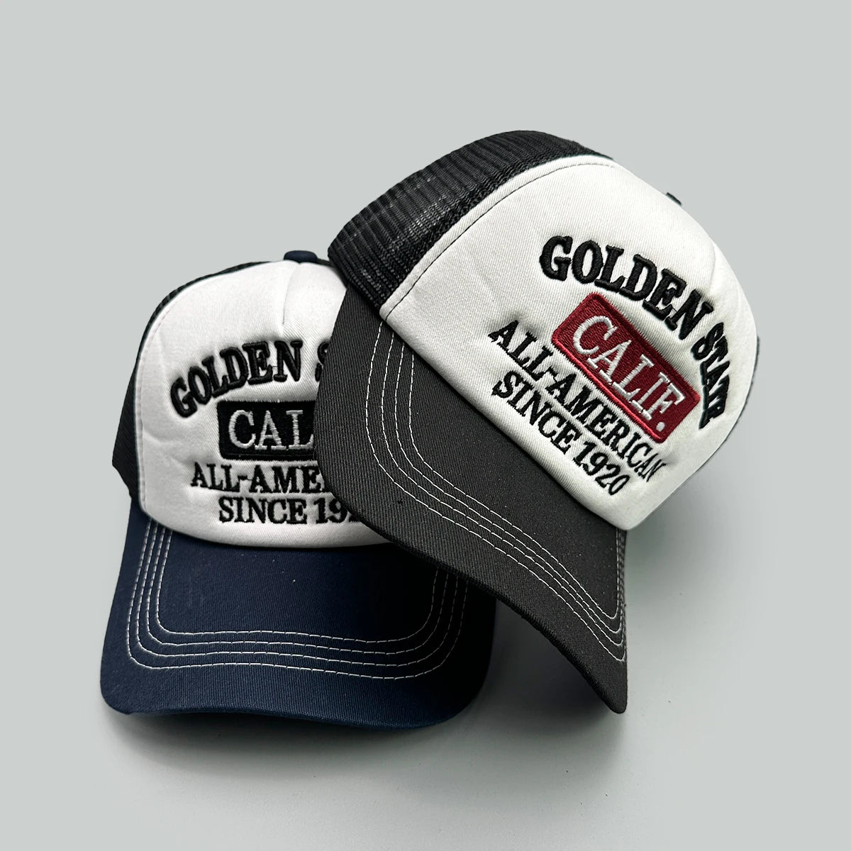 American Hip-hop Letter Embroidery Baseball Hats New Unisex Sunshade Color Block Breathable Street Versatile Mesh Trucker Caps