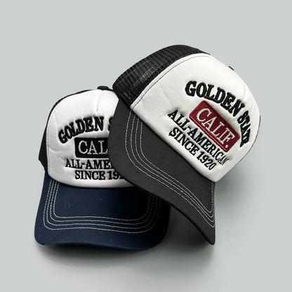 American Hip-hop Letter Embroidery Baseball Hats New Unisex Sunshade Color Block Breathable Street Versatile Mesh Trucker Caps